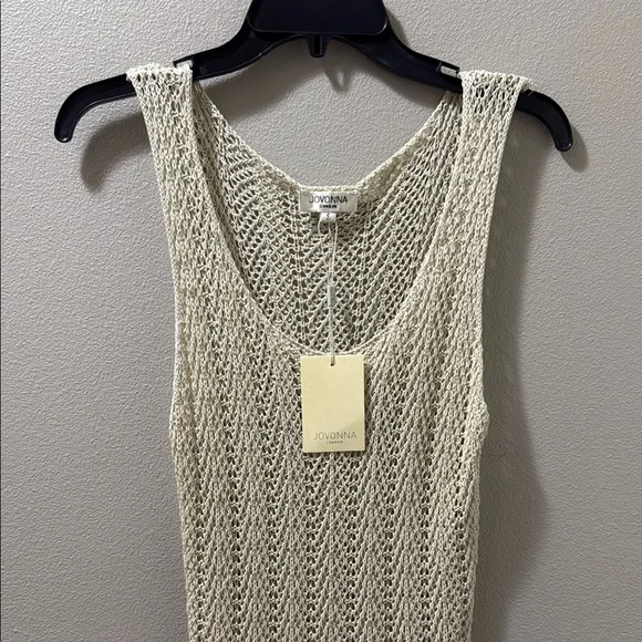 Luxurious Cream Ribbed Woven Viscose Sleeveless Long Swim Coverup Stretchy NWT - Picture 5 of 9